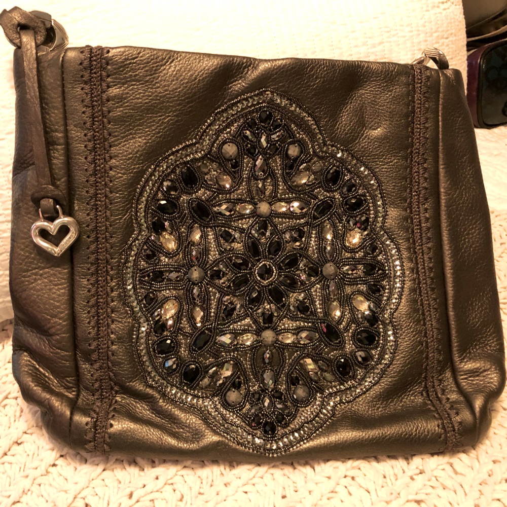 Brighton Beaded silver leather handbag